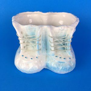 Vintage Ceramic Baby Booties White Blue Pl…